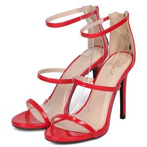 NWOT Women Qupid Patent Open Toe Triple Band Stiletto Sandal Size 9